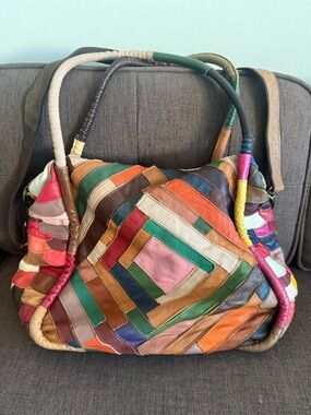 Colorful Patchwork Leather Tote Shoulder Bag Muticolor